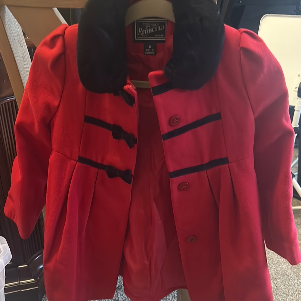 Rothschild Red and Black Pea Coat with Velvet Trim